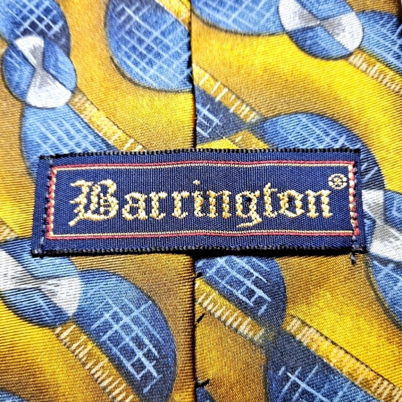 Barrington 💯 Silk Luxury Designer Necktie 58" x3.75" Blue/Gold Abstract Vintage - Picture 3 of 9